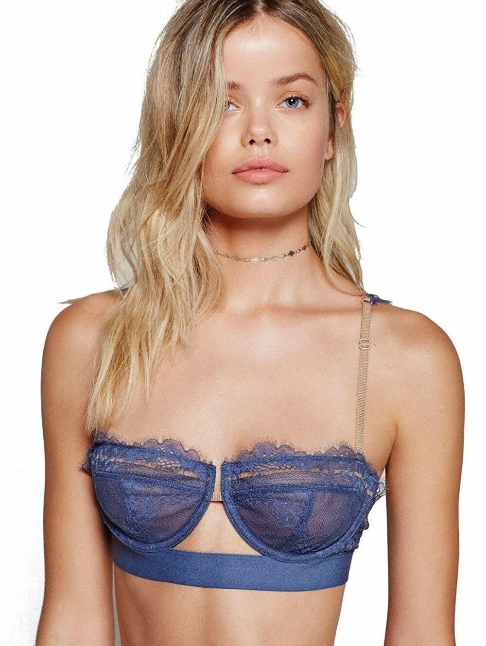INTIMATELY FREE PEOPLE Hour of Dawn 34B Blue Tan Eyelash Lace Underwire Bra